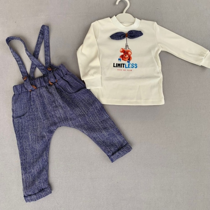 Papyonlu Sweat Kot Pantolon 2li Erkek Bebek Salopet Takımı