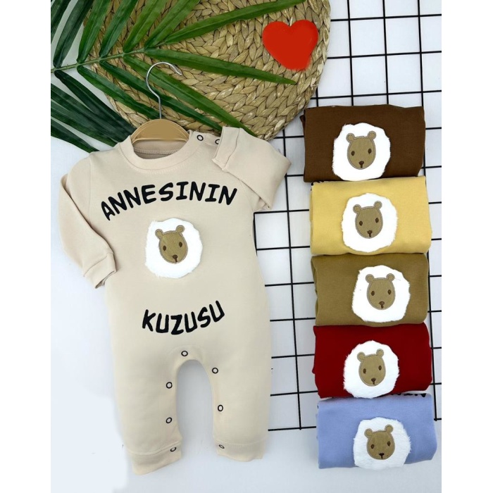 Annesinin Kuzusu Baskılı Uzun Kollu Kız Erkek Bebek Tulumu