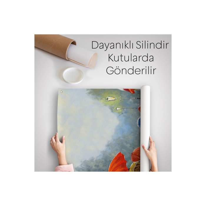 Yağmurda Yürüyen Romantik Çift Yağlıboya Görünüm Dekoratif Duvar Örtüsü - Halısı-5943
