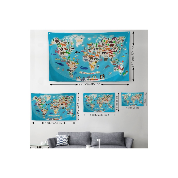 Eğitici Dünya Haritası Çocuk Odası Sticker 3787