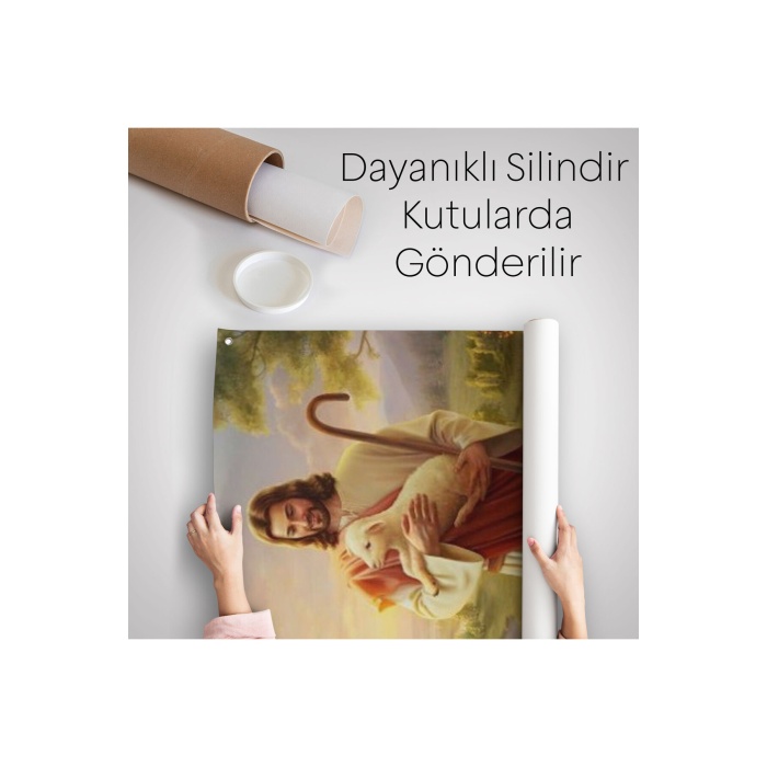 Hz İsa Ve Kuçağındaki Kuzu Duvar Örtüsü - Halısı-6064