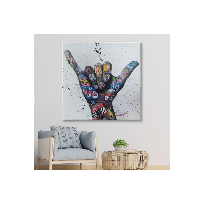 Banksy Tarzı Hands Victory Jest Graffiti Kanvas Tablo-5340