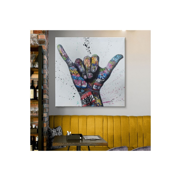 Banksy Tarzı Hands Victory Jest Graffiti Kanvas Tablo-5340