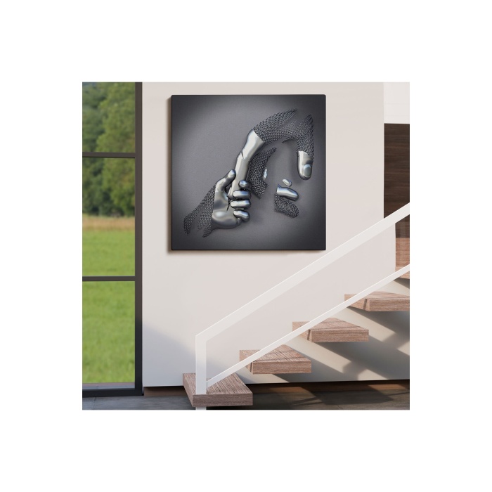 Metalik Efektli 3d Kanvas Poster, Modern Duvar Dekoru, Gümüş Kanvas Tablo-5357