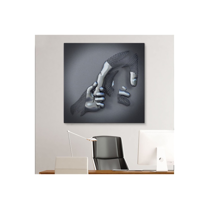Metalik Efektli 3d Kanvas Poster, Modern Duvar Dekoru, Gümüş Kanvas Tablo-5357