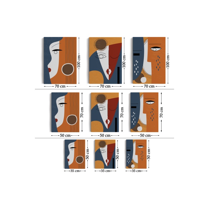 Gerçeküstü Soyut Yüzler Dekoratif Duvar Tablosu Üçlü Set-dt-97