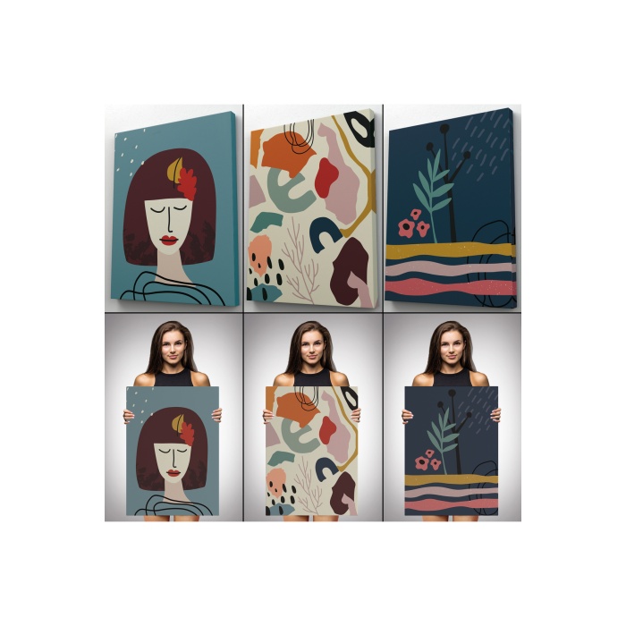 Çağdaş, Modern, Soyut Pastel 3 Lü Duvar Tabblo Seti-ah-8