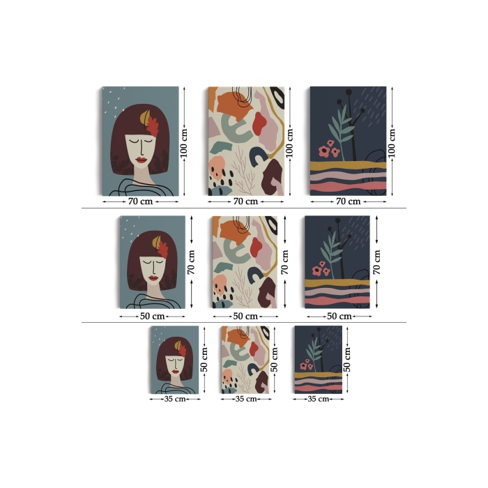 Çağdaş, Modern, Soyut Pastel 3 Lü Duvar Tabblo Seti-ah-8