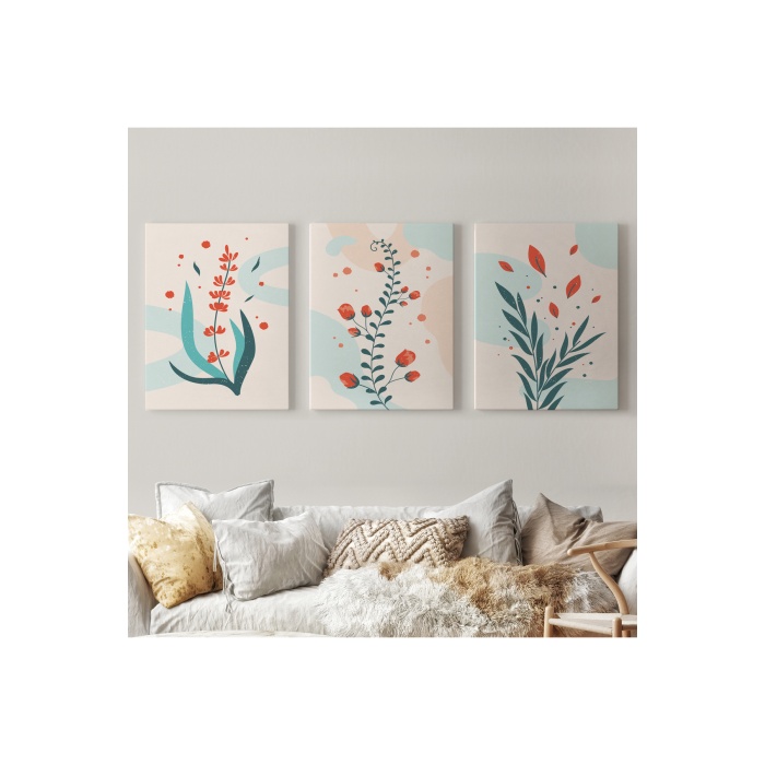 3’lü Tablo Modern Sanat Posterleri Yaz Çiçek Koleksiyonu Dekoratif Duvar Tablo Seti-aü-22