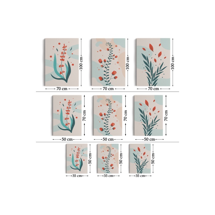3’lü Tablo Modern Sanat Posterleri Yaz Çiçek Koleksiyonu Dekoratif Duvar Tablo Seti-aü-22