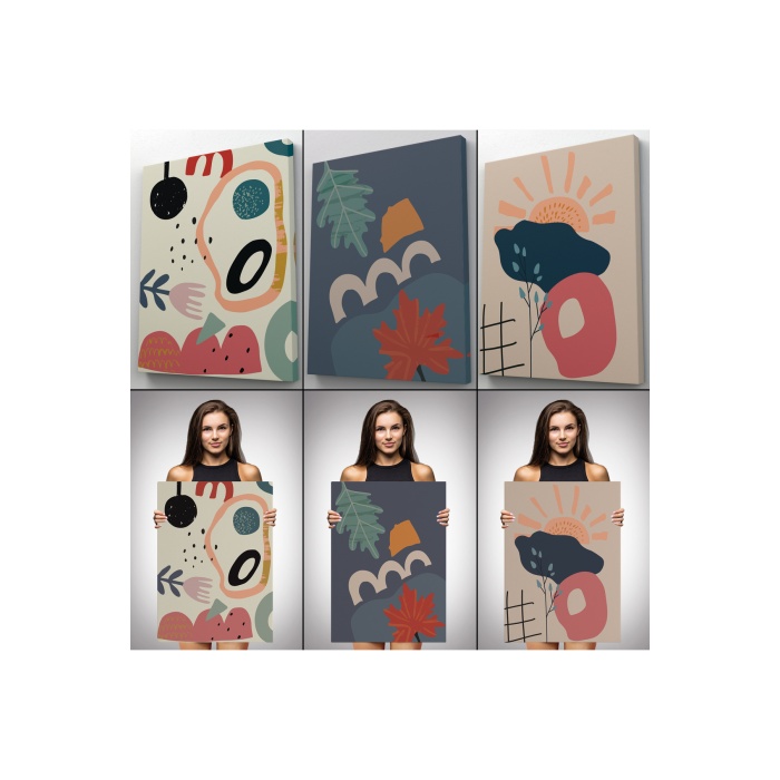 Çağdaş, Modern, Soyut Pastel 3 Lü Duvar Tabblo Seti-aı-9