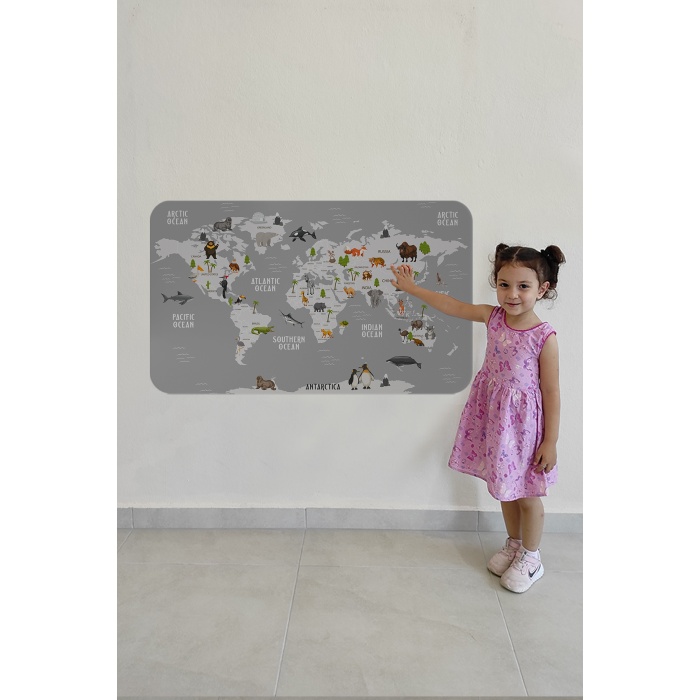 Eğitici Dünya Haritası Dünya Atlası Çocuk Ve Bebek Odası Duvar Sticker-3794