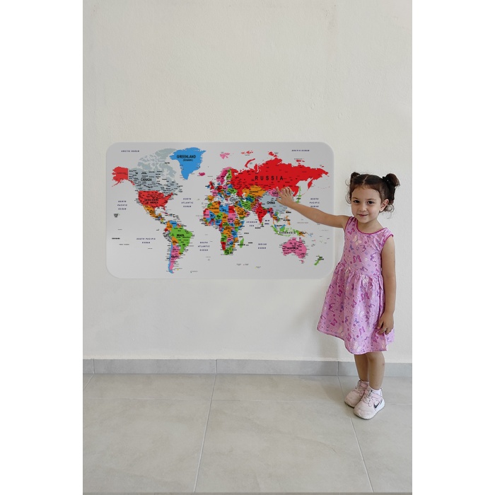 Eğitici Ülke Ve Başkent Detaylı Atlası Dekoratif Dünya Haritası Duvar Sticker 3853