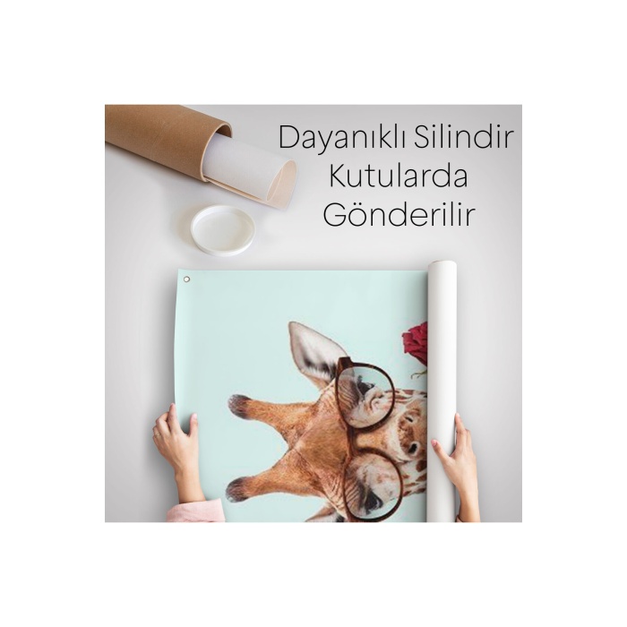 Ağzında Gül Olan Gözlüklü Zürafa Duvar Örtüsü - Halısı-6080