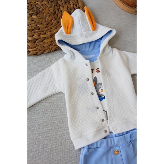 Rabbit Şhow Nakışlı Kapşonlu Ceket Uzun Kollu Sweat Erkek Bebek 3lü Takım