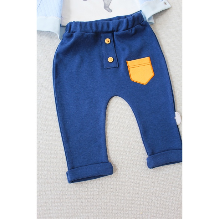 Rabbit Şhow Nakışlı Kapşonlu Ceket Uzun Kollu Sweat Erkek Bebek 3lü Takım