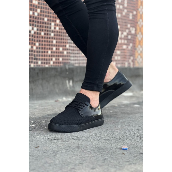 WG016 Kömür Rugan Triko Erkek Casual Ayakkabı
