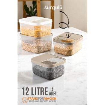 Turk Erzak Bakliyat Kutusu Sürgülü Kapak Saklama Kabı 12 Litre 4 ADET