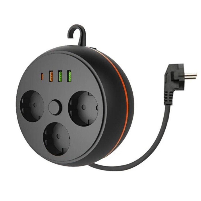 3 Adet Soket,3 Adet USB ve 1 Adet Type-C Girişli Termal Akım Korumalı Makaralı Priz 3395 (4767)