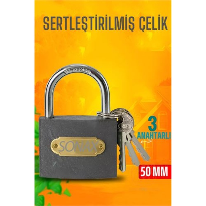 Turk Çelik Asma Kilit 50 MM 3 anahtarlı Sonax Design