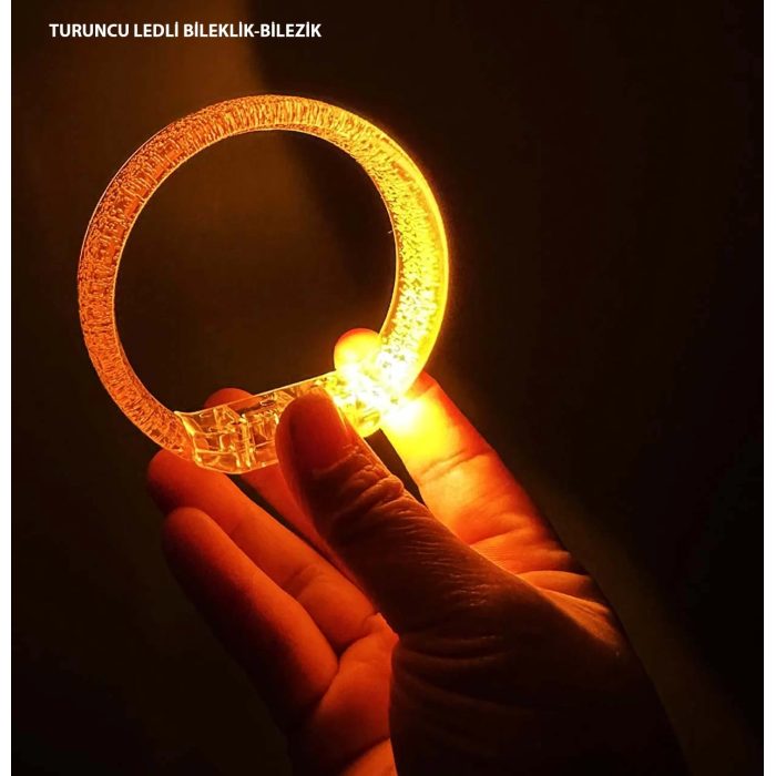 Turuncu Led Işıklı Baskı Yapılabilen Pilli Bileklik Bilezik 1,5 Cm Genişlik