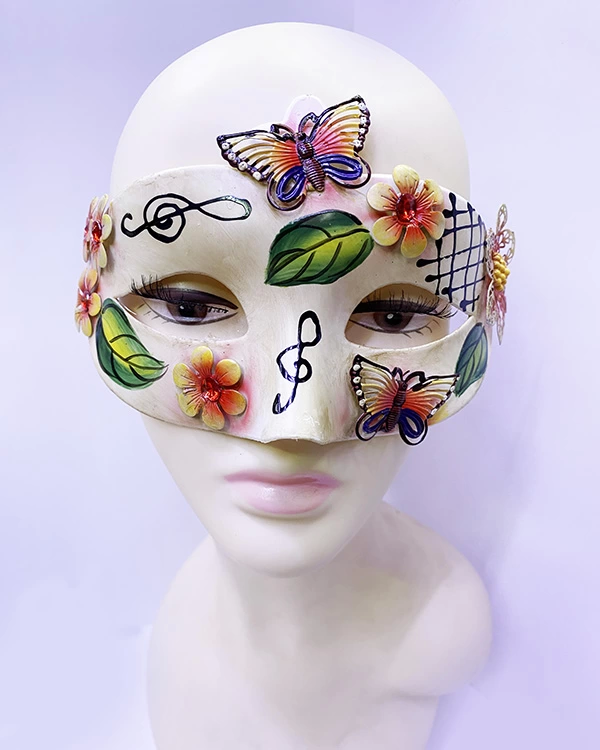 Butterfly And Flower Embroidered Venetian Mask Red Color 10x18 Cm