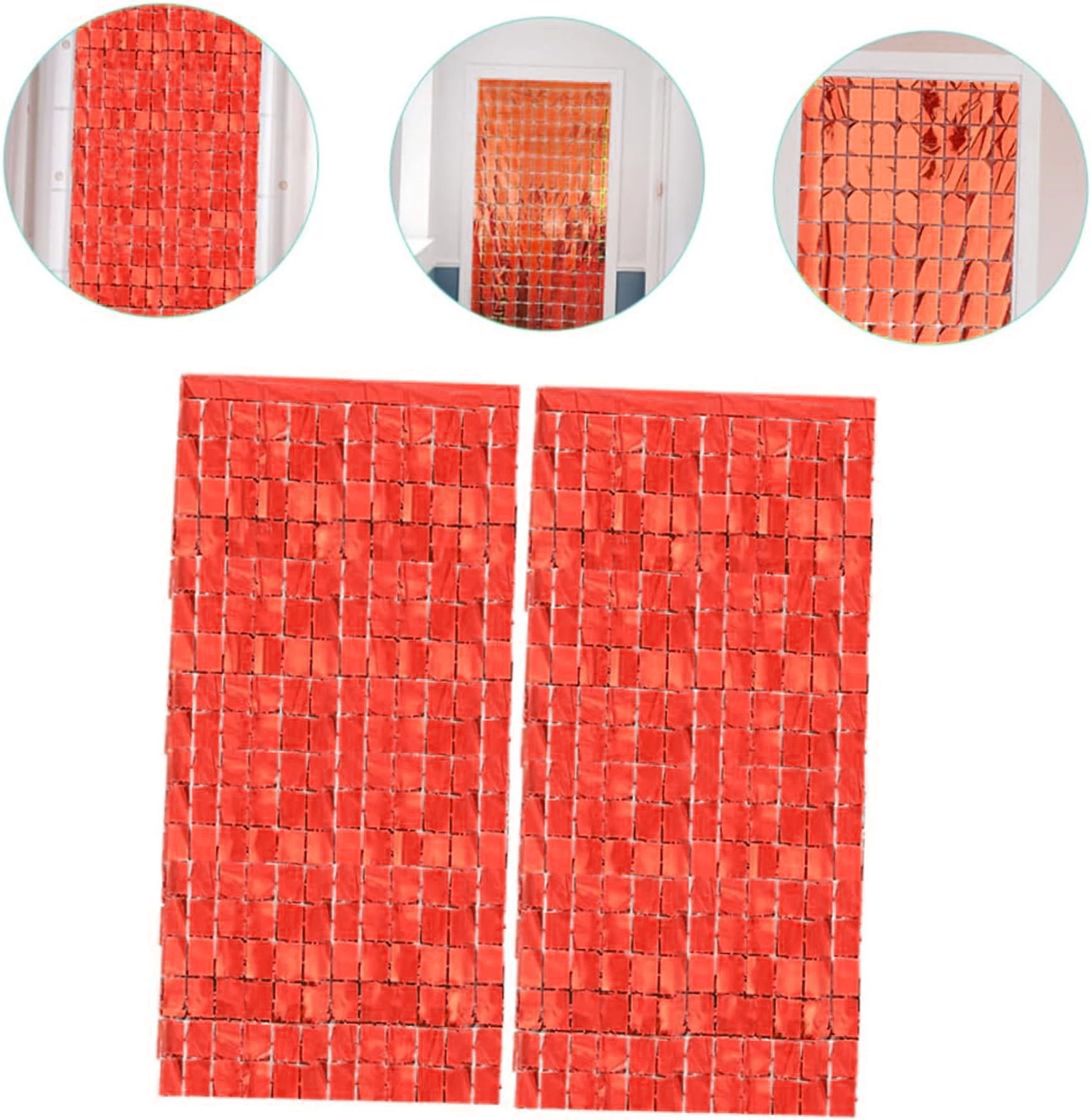 Extra Metalized Red Color Disco Rectangular Cutting Door Curtain Decoration 1x2 Meter