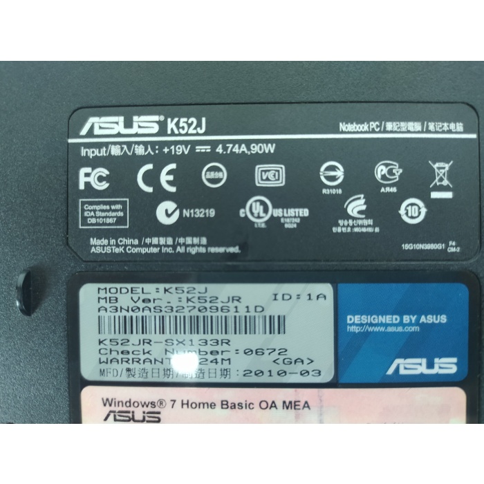 ASUS K52JR-SX133R I5 M430 2.27Ghz 4GB Ram 120GB Ssd 4 Çekirdek Notebook 15.6Inc Ekran