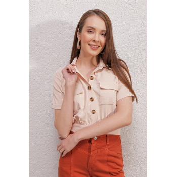 0663 Crop Ceket - Krem