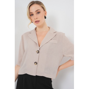 0706 Crop Keten Ceket - Bej