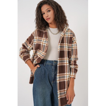 0710 Kapüşonlu Oversize Gömlek - C. Kahverengi