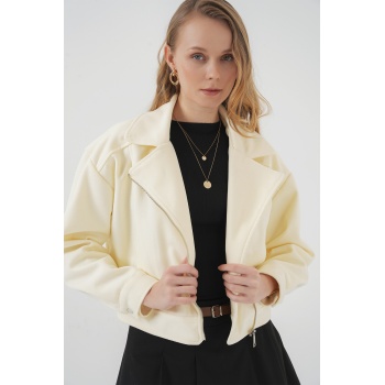 0717 Kadın Kısa Kaşe Ceket - Krem