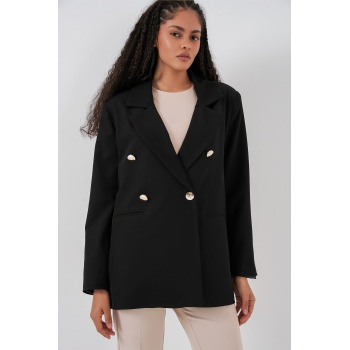 Kadın Kruvaze Yaka Blazer Ceket 0722 - Siyah