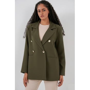 Kadın Kruvaze Yaka Blazer Ceket 0722 - Haki
