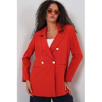 Kadın Kruvaze Yaka Blazer Ceket 0722 - Kiremit