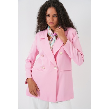 Kadın Kruvaze Yaka Blazer Ceket 0722 - Pudra