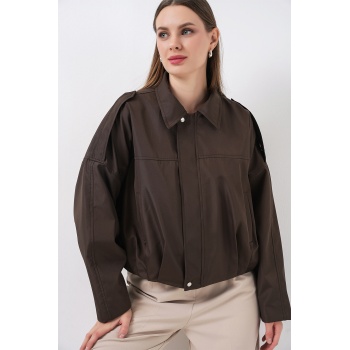 Kadın Oversize Kısa Ceket 0732 - Kahverengi