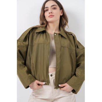 Kadın Oversize Kısa Ceket 0732 - Haki