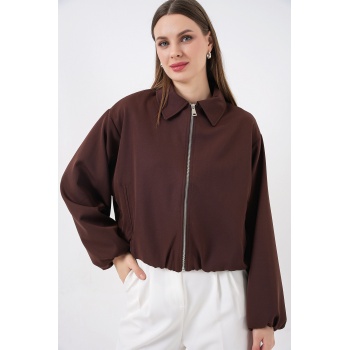Kadın Oversize Fermuarlı Ceket 0735 - Kahverengi