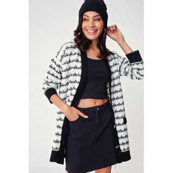 10298 Tüvil Görünümlü Triko Hırka - Beyaz