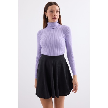 10311 Balıkçı Yaka Triko Kazak - Lila