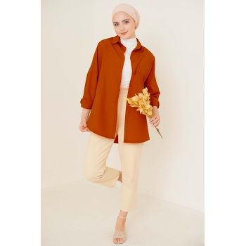 103901 Oversize Basic Tesettür Gömlek - Kiremit