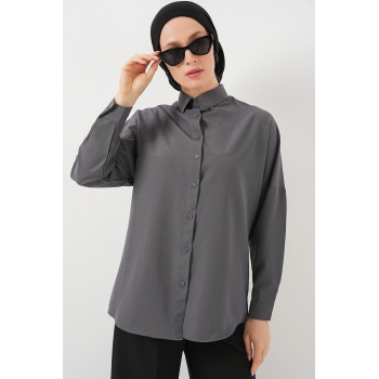 103901 Oversize Basic Tesettür Gömlek - Gri