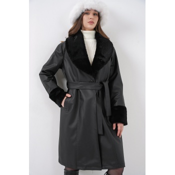 1045 Kürklü Suni Deri Kaban - Siyah