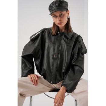 Kadın Oversize Deri Ceket 1055 - Siyah