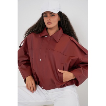 Kadın Oversize Deri Ceket 1055 - Kiremit