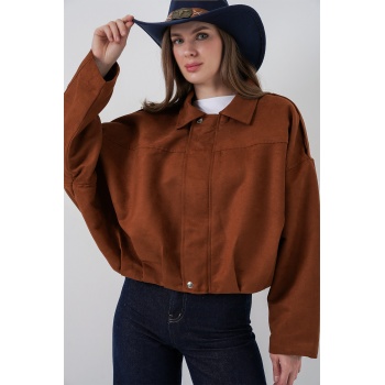 Kadın Oversize Süet Ceket 1055 - Y.Kiremit