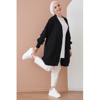 15768 Tesettür Triko Hırka - Siyah