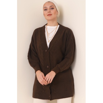 15768 Tesettür Triko Hırka - Kahverengi