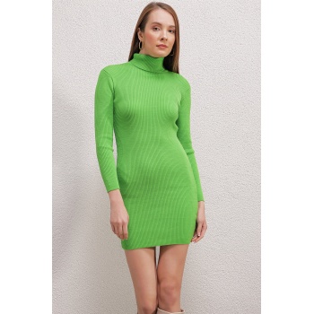 15797 Balıkçı Yaka Triko Elbise - Y.Yeşil